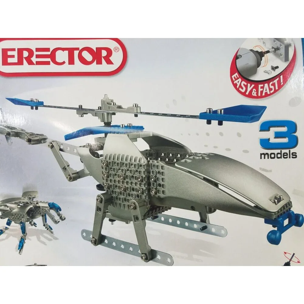 Erector Speed Play Motorized Helicopter 280 Pieces 3 Models Set 7901 OPEN BOX